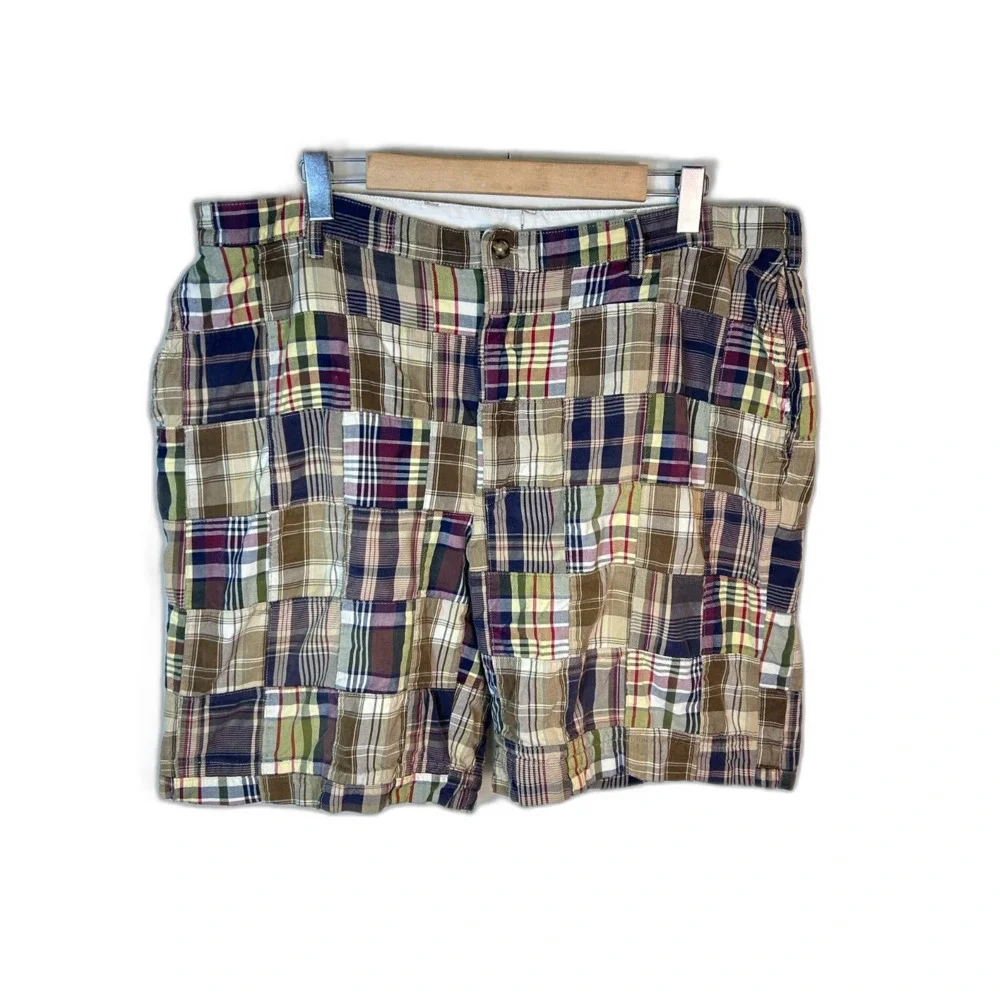 Jos. A. Bank Men's Multicolored Patchwork Madras Plaid Flat Front Shorts Size 38